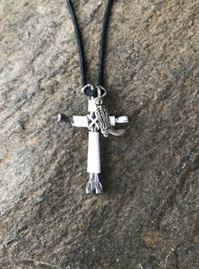 White Horseshoe Nail Cross Necklace with Boot Charm