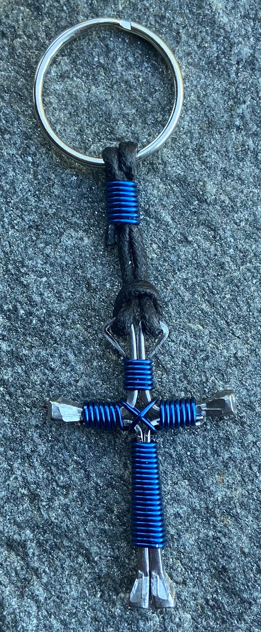 Blue - Royal Horseshoe Nail Cross Keychain