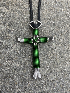 Western Cross Pendant Green Horseshoe Nail Necklace