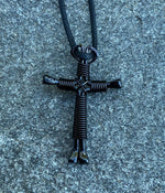 Black Horseshoe Nail Cross Necklace With Painted Black Nails