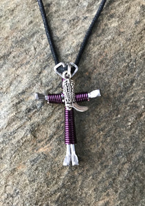Purple Horseshoe Nail Cross Necklace with Boot Charm