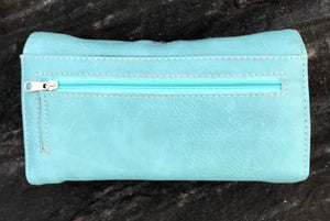 Wallet ~Turquoise Beautiful Antique Silver/Crystal Cross 3 in 1 western style wallet/cross body