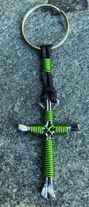 Green - Lime Horseshoe Nail Cross Keychain