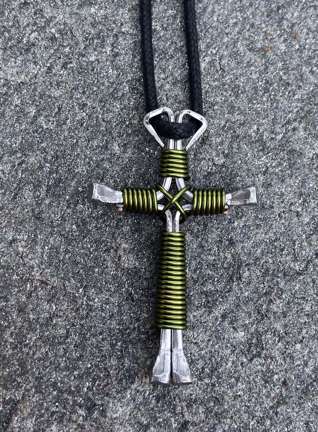 Green - Army  Horseshoe Nail Cross Necklace