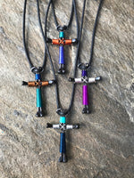 Western Custom Made (choose 2 or 3 colors) Horseshoe Black Nail Cross Necklace