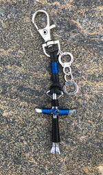 Keychains ~10 PACK~ Handcuff Charm ~ Black/Blue Horseshoe Nail Cross  (Great for Policeman)