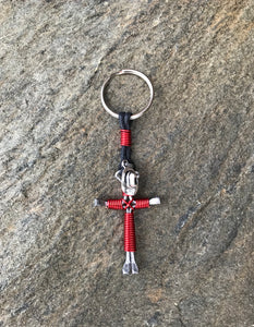 Red Horseshoe Nail Cross Keychain with Hat Charm
