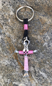 Pink/White Horseshoe Nail Cross Keychain with Hope Charm