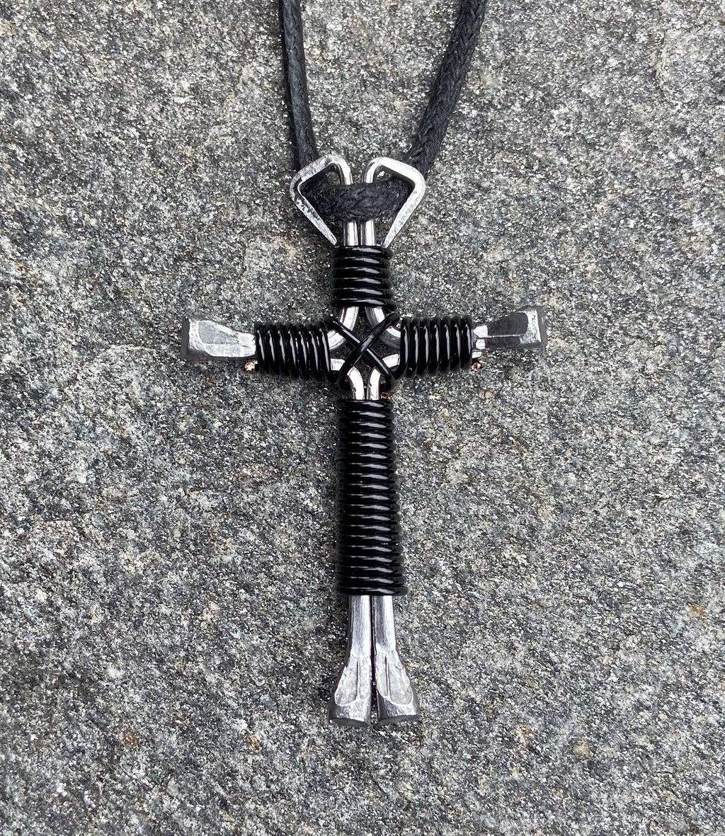 Western Black Horseshoe Nail Cross Necklace