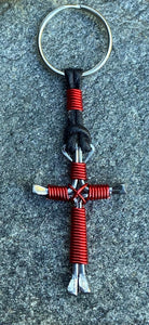 Red Horseshoe Nail Cross Keychain