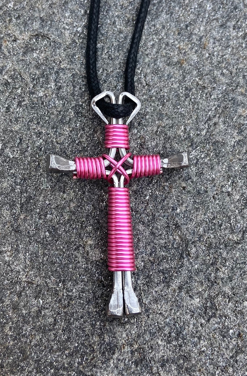 Equestrian Nail Cross Pink Necklace
