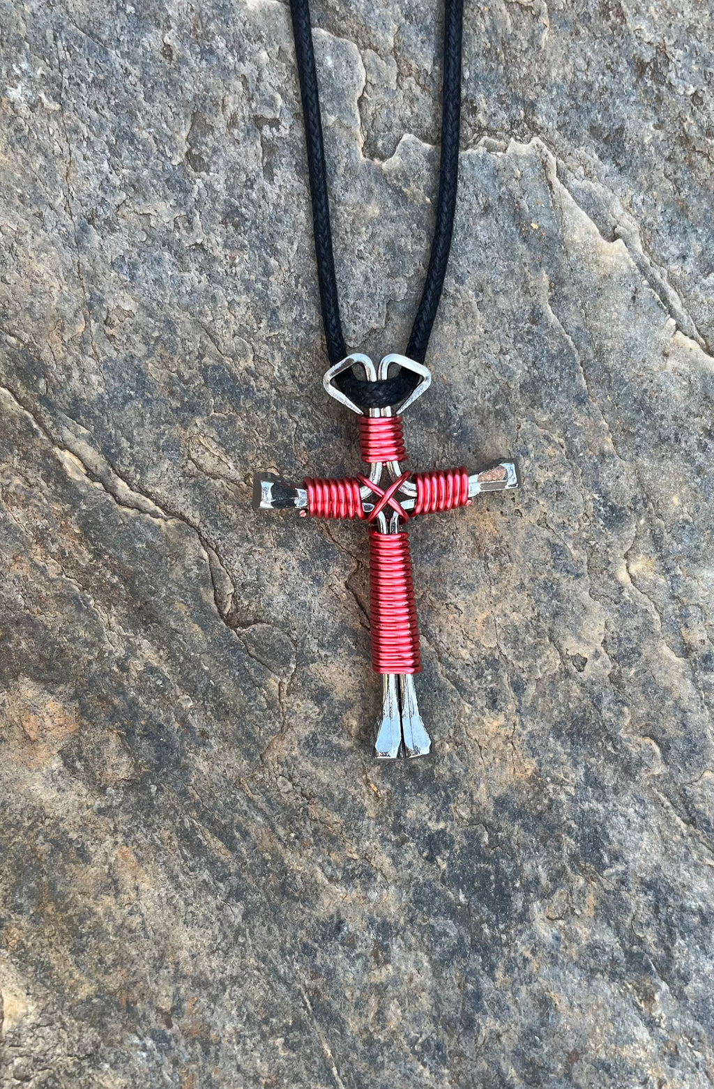 Coral Handmade Western Horseshoe Nail Disciple Cross Necklace