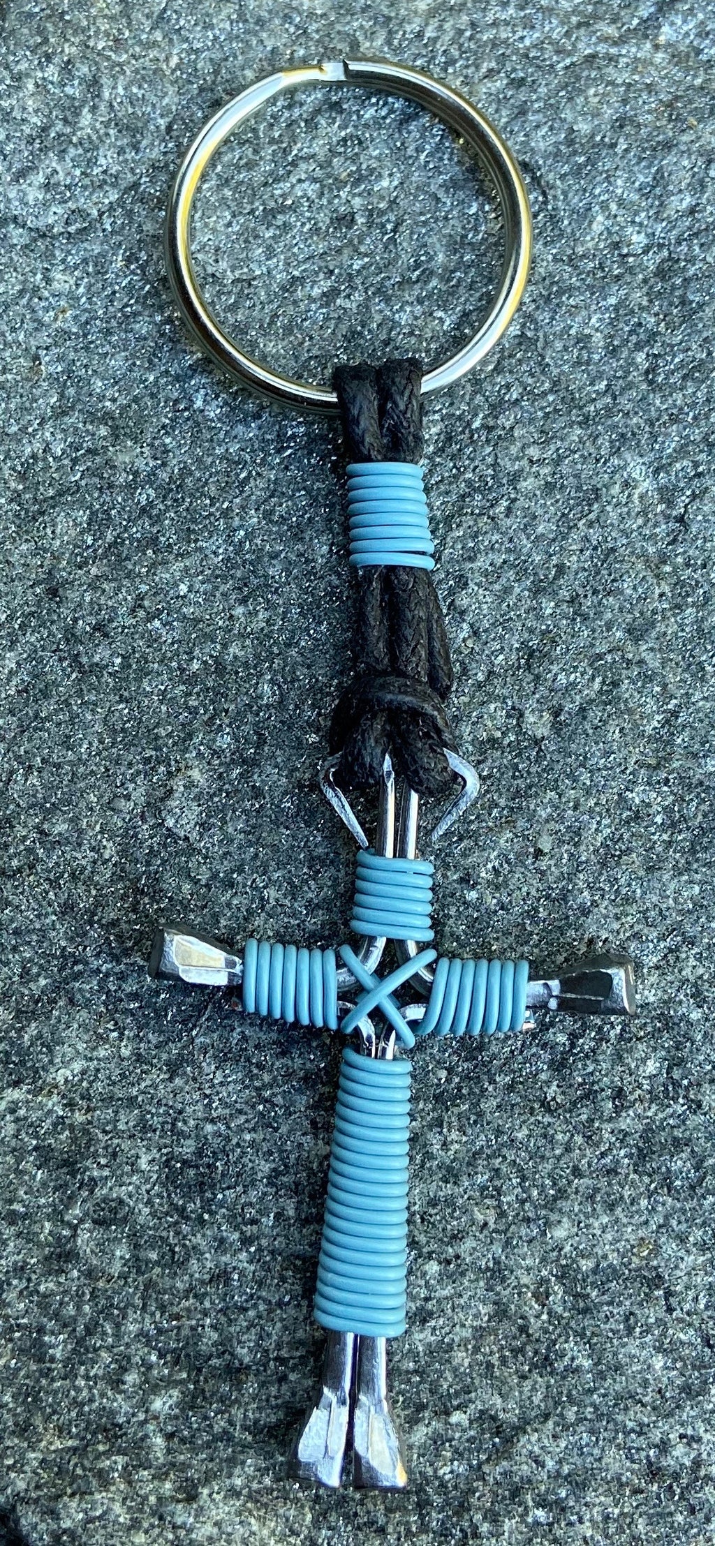 Blue - Sky Horseshoe Nail Cross Keychain