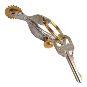 Western Spur Key Chain Engraved Movable Silver-Gold