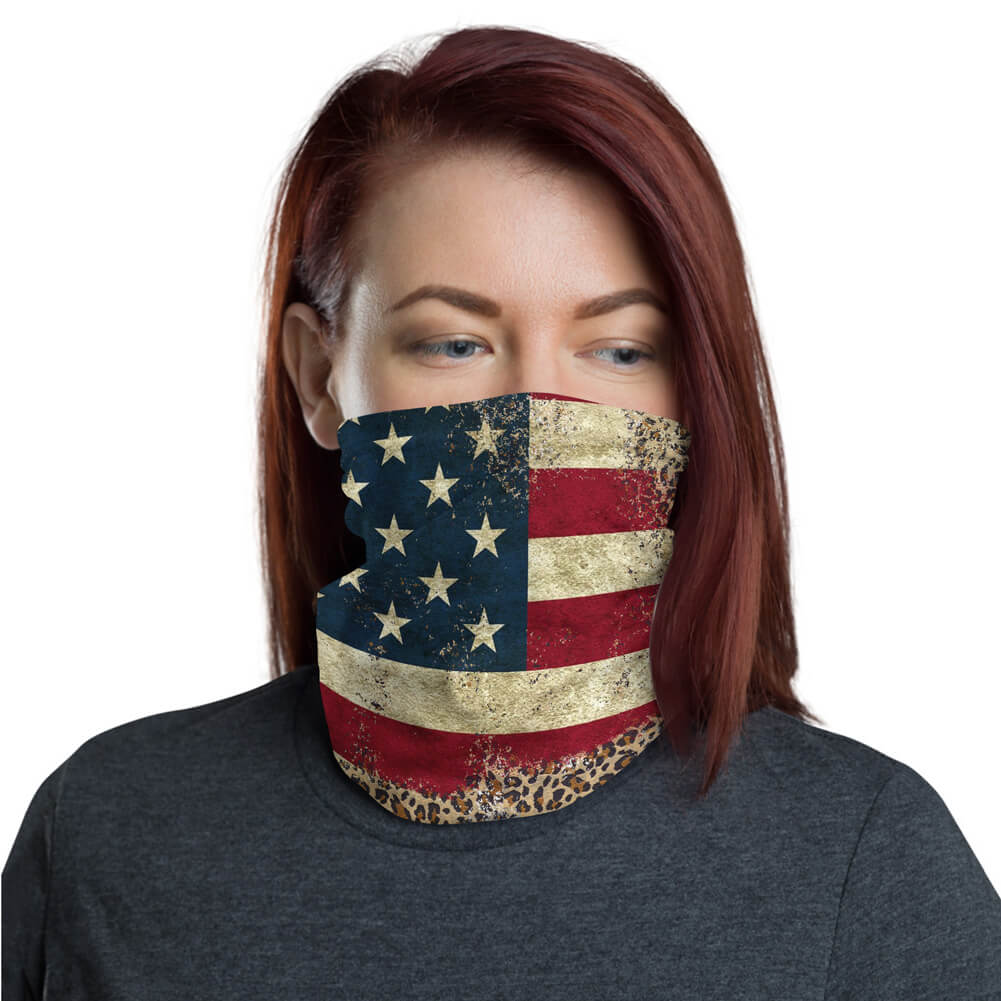 FACE MASK American Flag or Camo Multi-Use Neck Gaiter Scarf, Headband